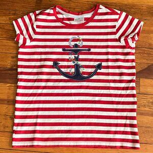 Hanna Andersson Striped Anchor Red White Short Sleeve Top Girls Size 14 16 OEKO